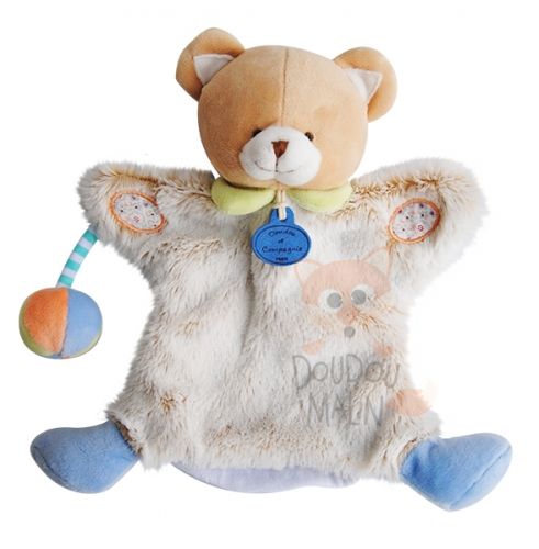  choupidoudou marionnette ours orange bleu vert balle 